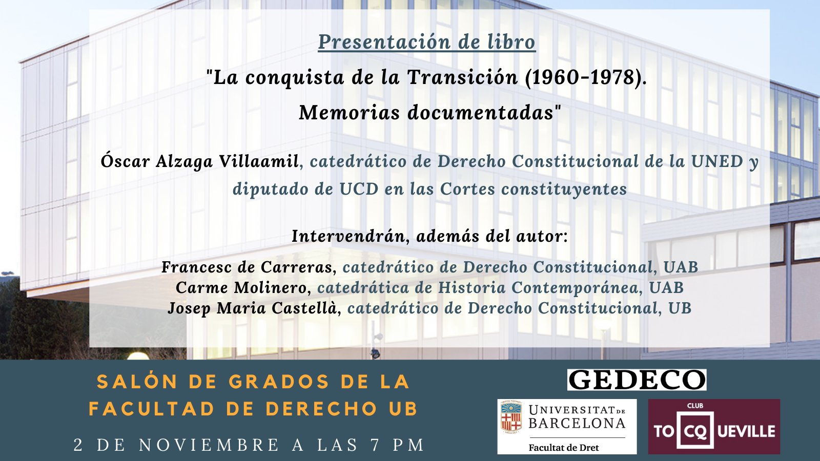 Presentación del libro "La conquista de la Transición (1960-1978). Memorias documentadas" de Óscar Alzaga . 484