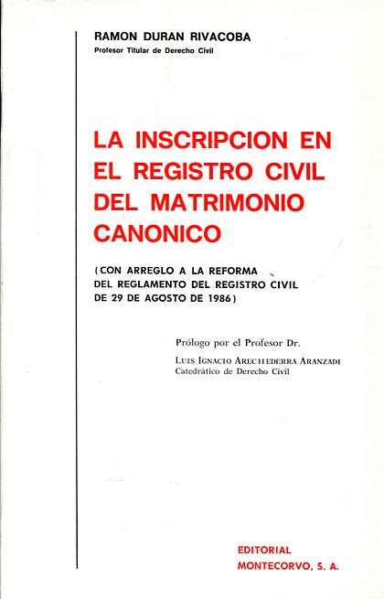 La inscripción en el registro civil del matrimonio canónico