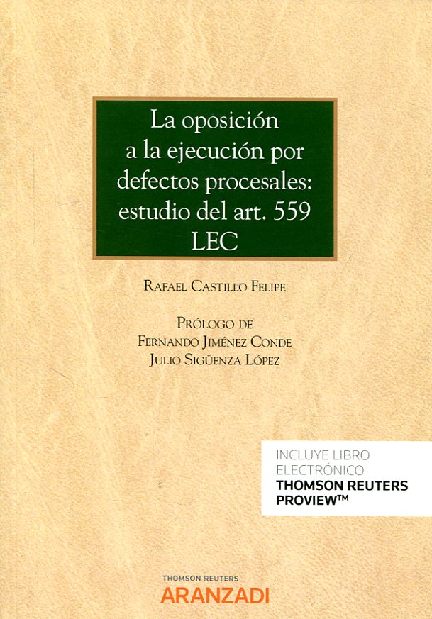 La oposición a la ejecución por defectos procesales. 9788491771968