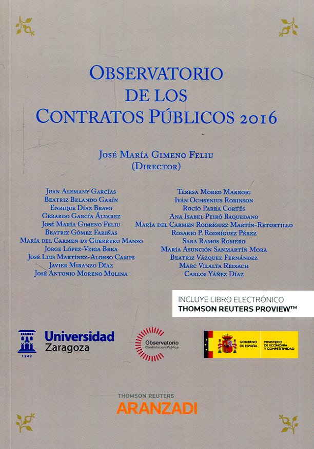 Observatorio de los contratos públicos 2016. 9788491771760