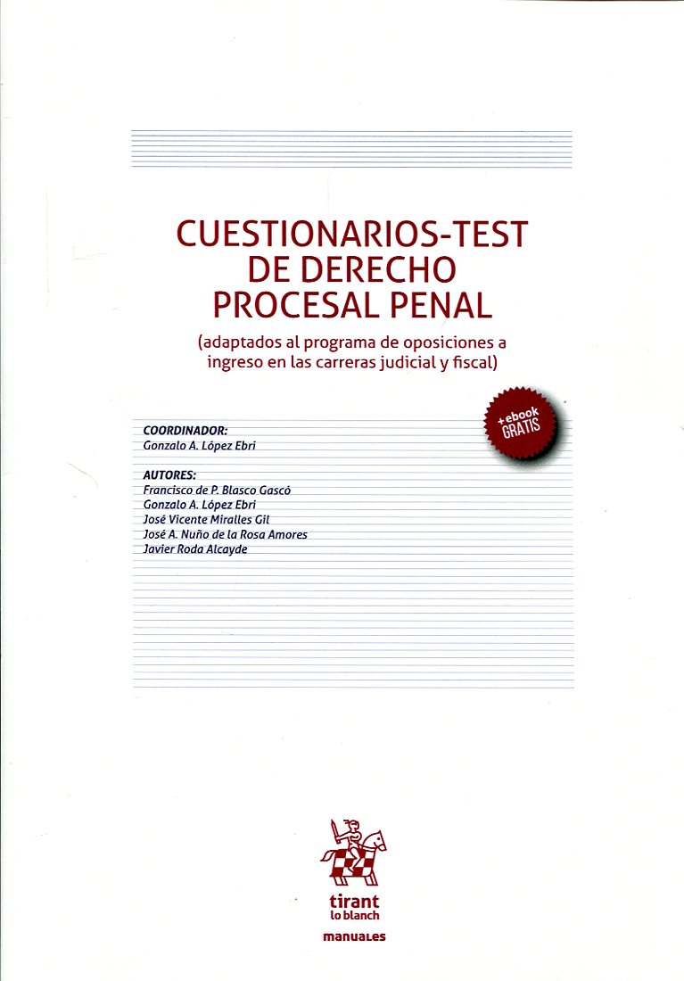 Cuestionarios-test de Derecho procesal penal. 9788491691655