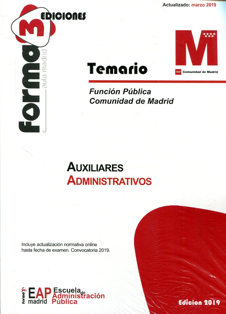 Auxiliares Administrativos Comunidad de Madrid 2019. 9788492771462