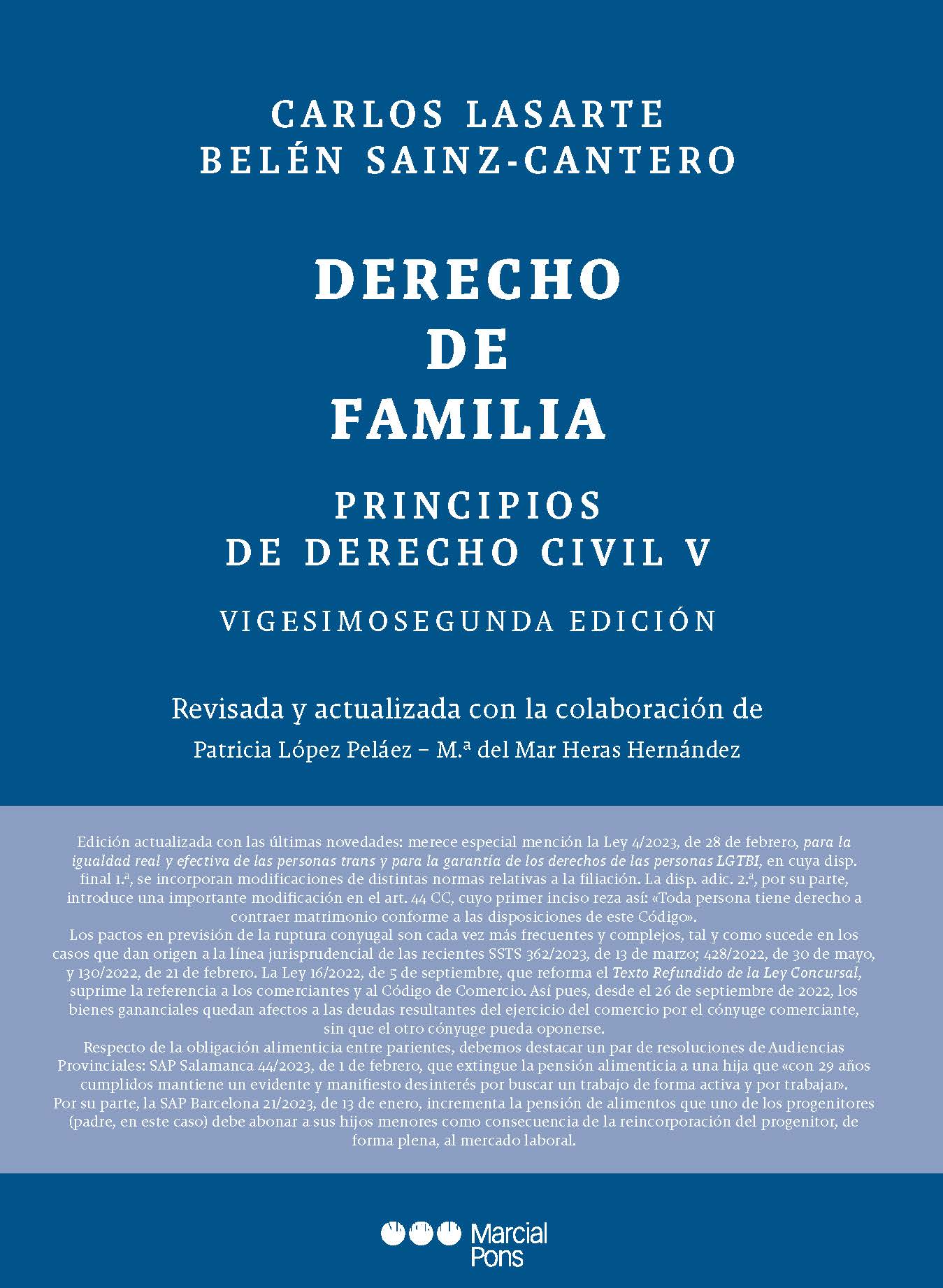 Lasarte. Principios de Derecho Civil V. Derecho de familia. Marcial Pons, 2023